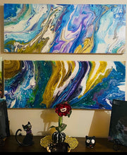 Load image into Gallery viewer, "Turmoil" - Original Abstract Acrylic Pour- Debby Olsen 16" X 40"x 1 1/2"
