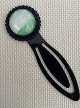 Load image into Gallery viewer, Vintage Bookmark - Light Green & White BM 64- Acrylic Pour runoff - Debby Olsen