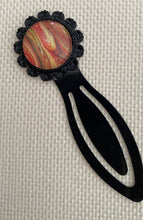 Load image into Gallery viewer, Vintage Bookmark - Orange, Red & Yellow BM 65- Acrylic Pour runoff - Debby Olsen