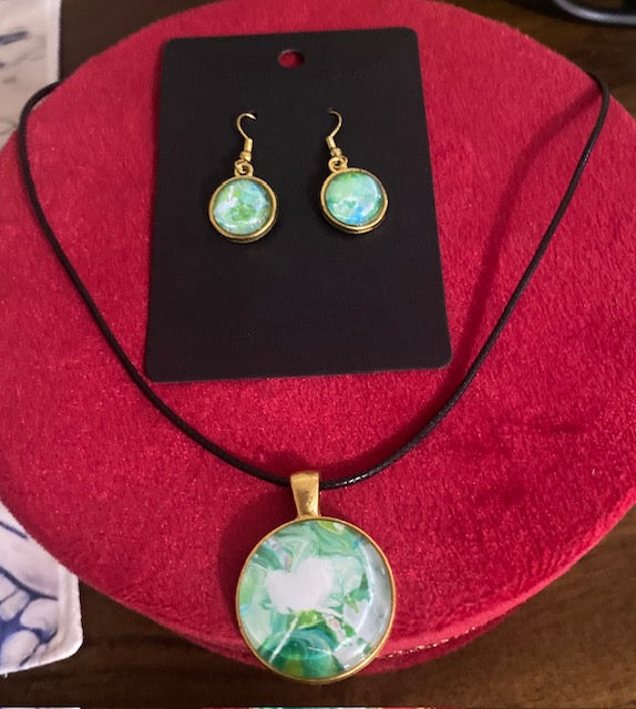 Abstract Green Necklace & Earring Set (#32)  - Debby Olsen