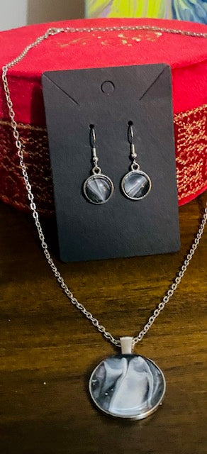 Abstract Black & White Necklace & Earring Set (#34)  - Debby Olsen