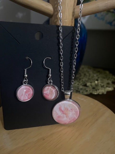 Abstract Pinkish Peach Necklace & Earring Set (#35)  - Debby Olsen