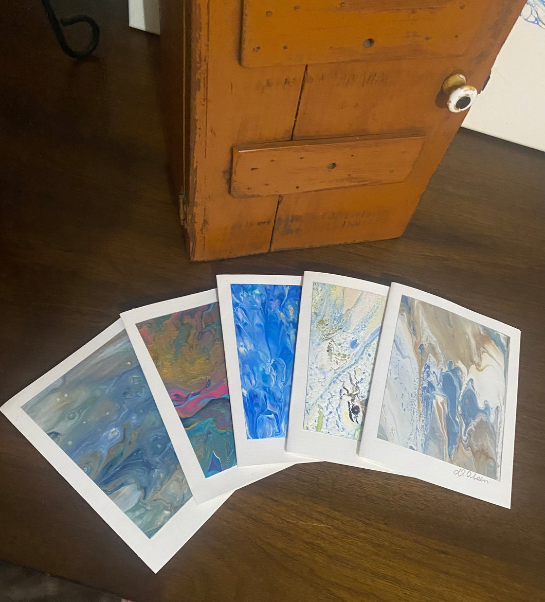 Card Gift Pack (5)- Hand Made - Debby Olsen - Acrylic Pour