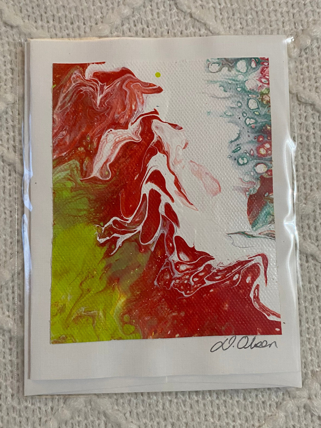 Card - Hand Made - Debby Olsen - Acrylic Pour C114