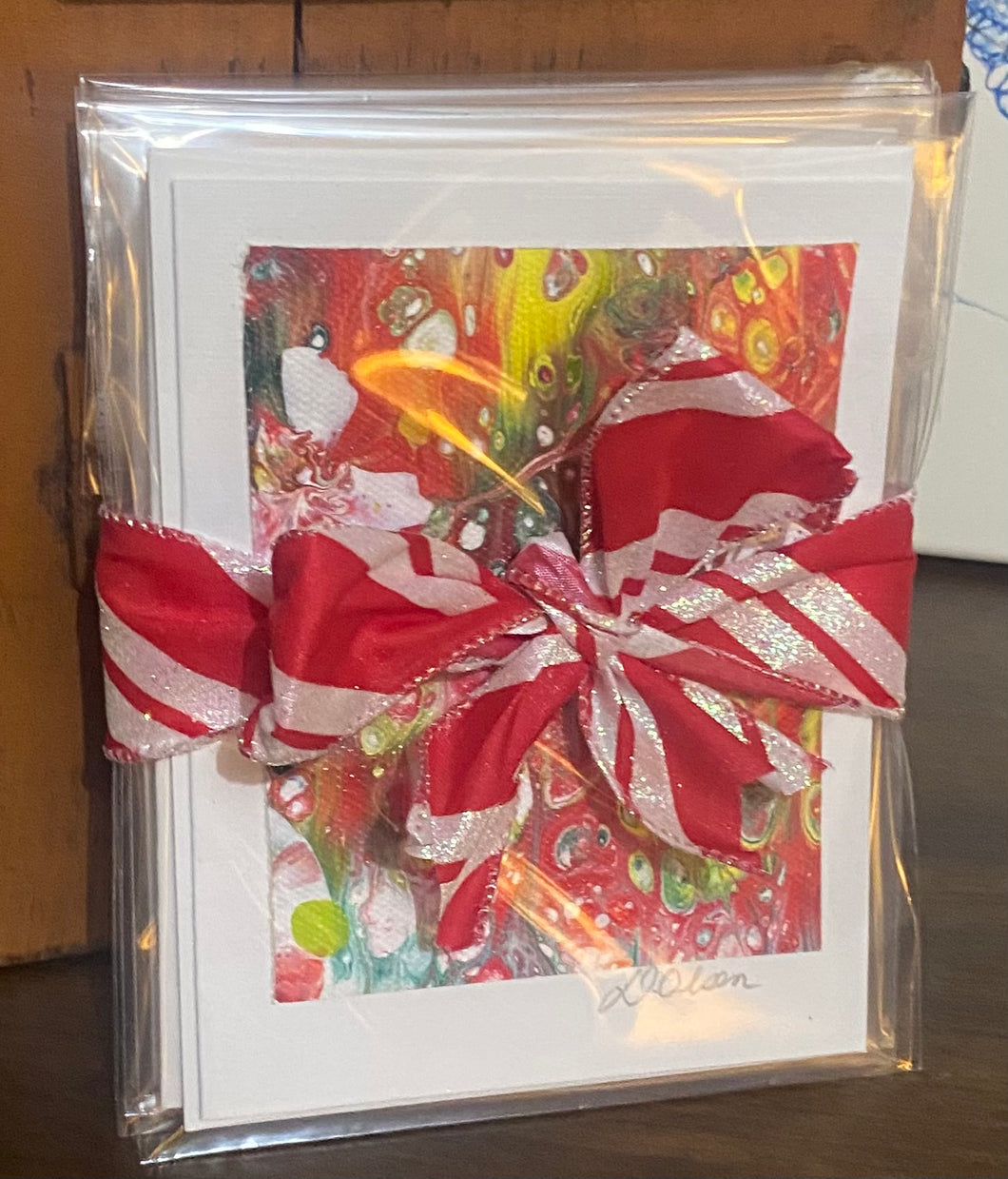 Christmas Card Gift Pack (5)- Hand Made - Debby Olsen - Acrylic Pour