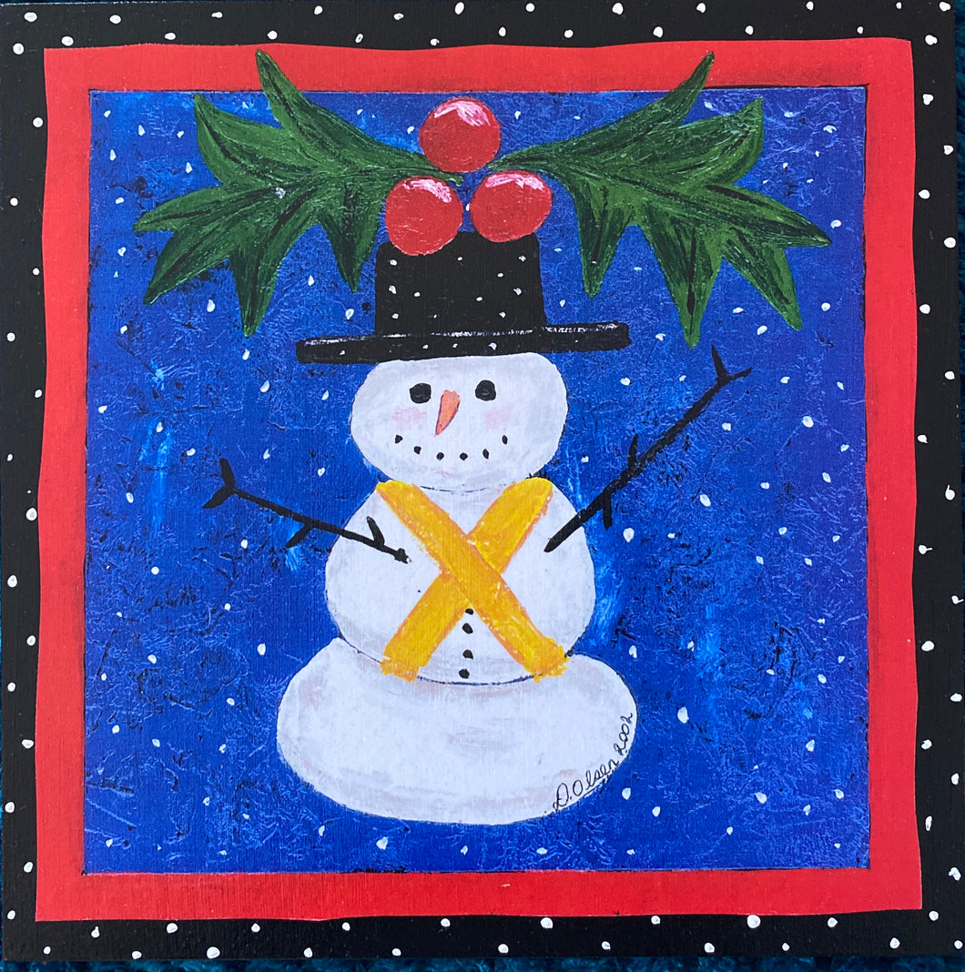Holiday Snow Man - Print on Wood 9